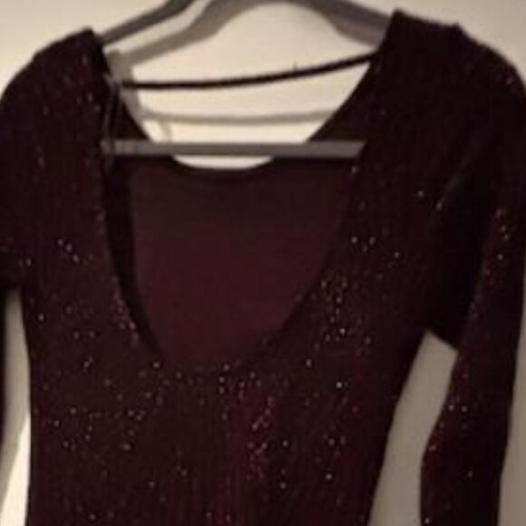 Trixxi Juniors Deep Red Wine Sparkle Low Cut Back Fitted Bodycon Dress Sz M - Picture 6 of 6